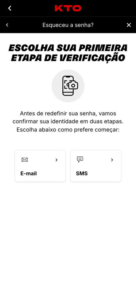 captura de tela de como recuperar senha na KTO