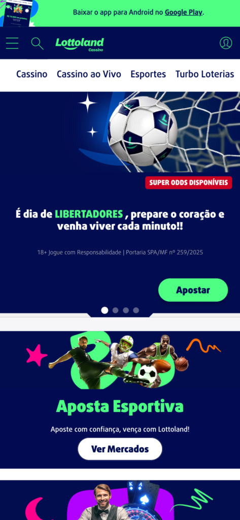 captura de tela da Lottoland, plataforma com depósito mínimo de R$3