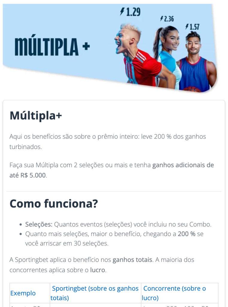 captura de tela da Múltipla+ Sportingbet