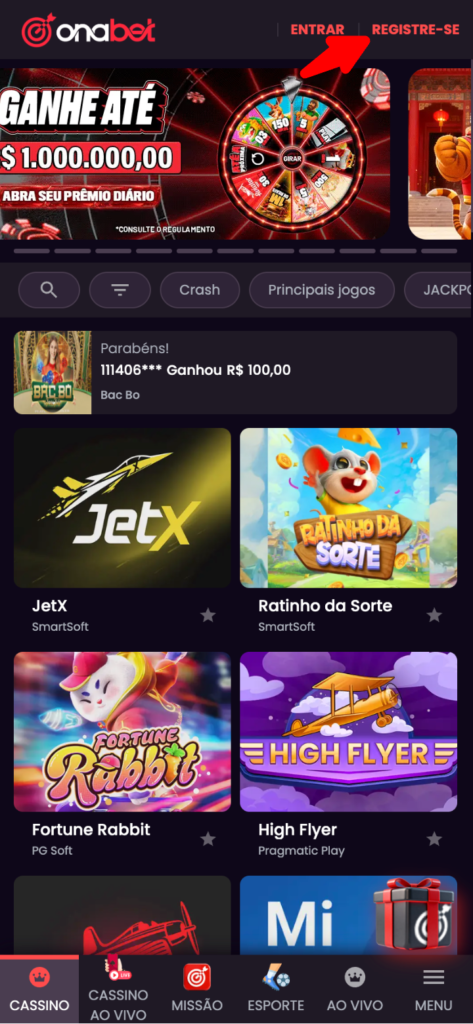 captura de tela do cadastro onabet