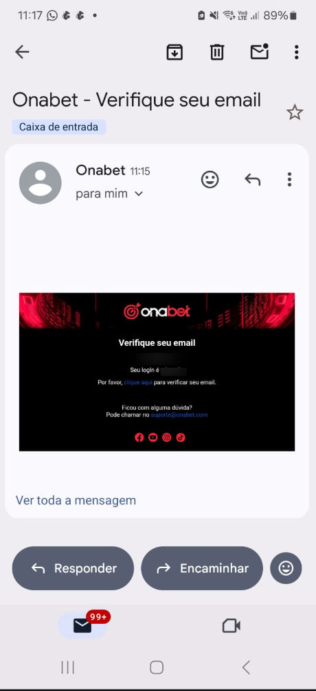 captura de tela da verificação de email da Onabet