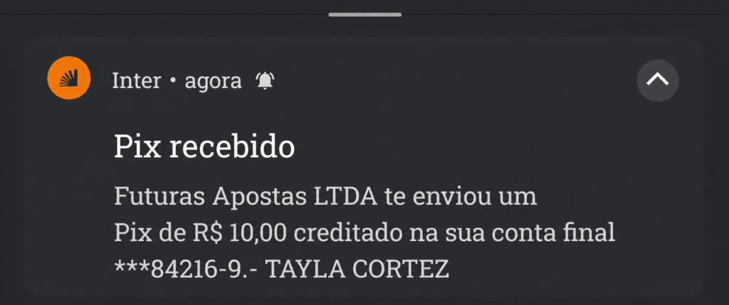 captura de tela do Pix recebido provando que a Brazino777 paga mesmo