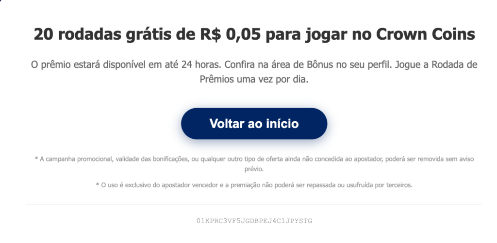 captura de tela do prêmio de rodadas grátis da Betnacional