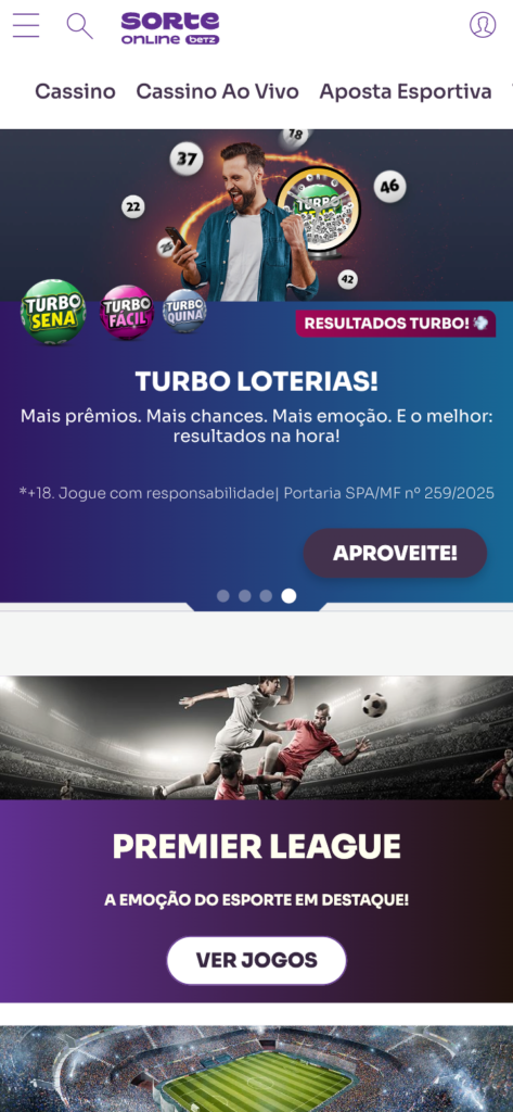 captura de tela da Sorte Online, uma das melhores bets do Brasil