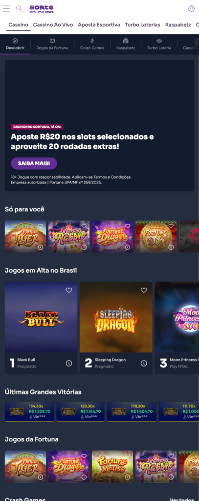 captura de tela do cassino novo: Sorte Online