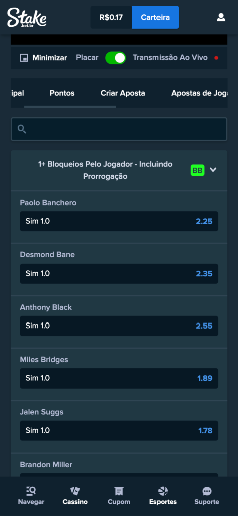 captura de tela dos mercados especiais de basquete na Stake