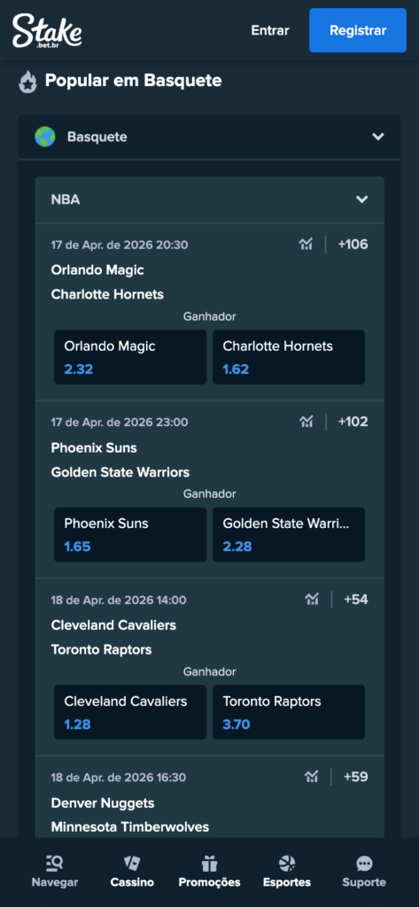 captura de tela das apostas em NBA na Stake