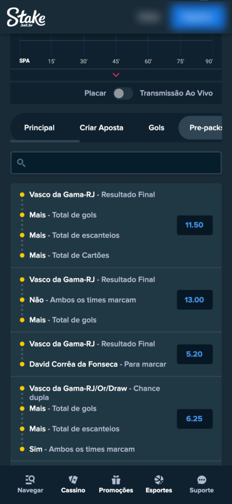 captura de tela dos mercados Stake