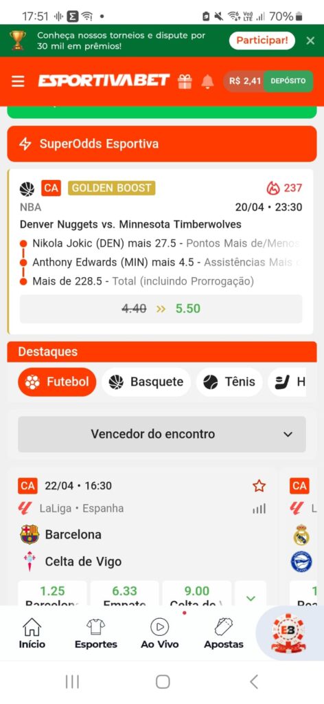 captura de tela das super odds da esportiva bet