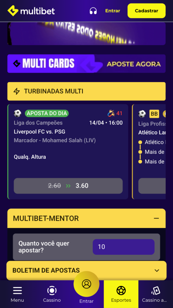 captura de tela das super odds Multibet