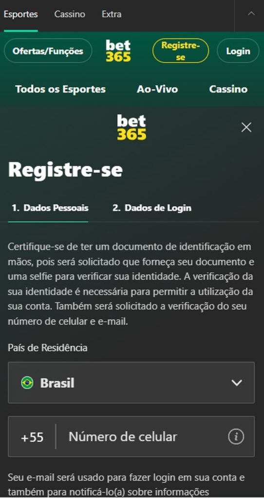 Sportingbet ou bet365: tela do cadastro na bet365