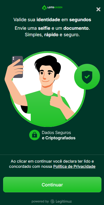 Tela da verificação de identidade da Lotogreen