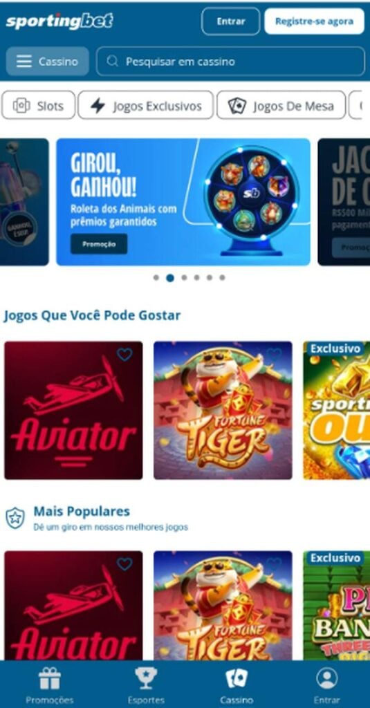 Tela do cassino na Sportingbet