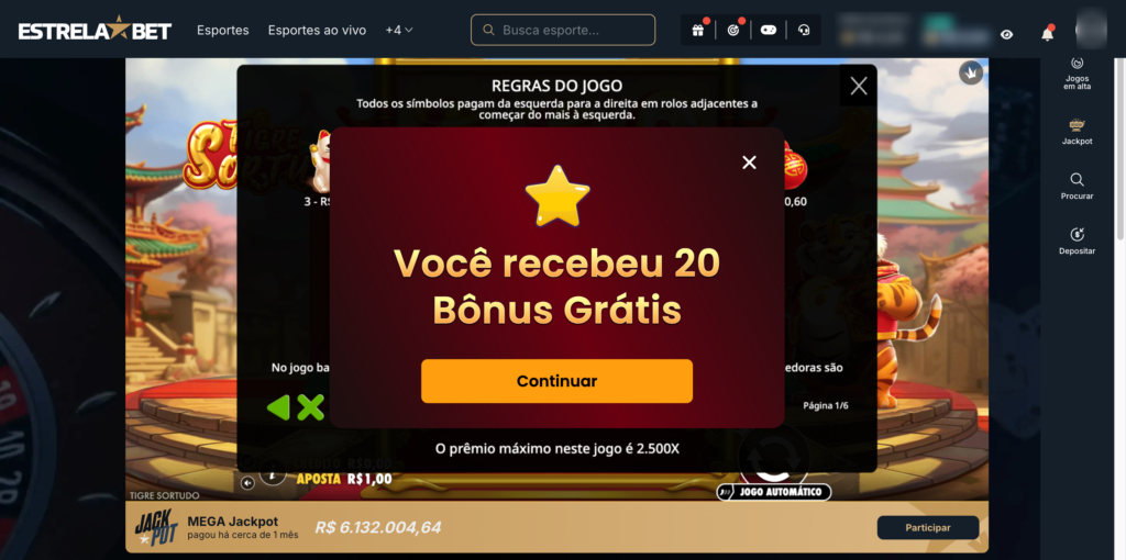 captura de tela das rodadas grátis na Estrela Bet