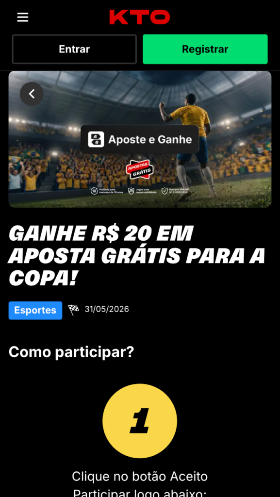 captura de tela da aposta grátis na KTO para a Copa do Mundo