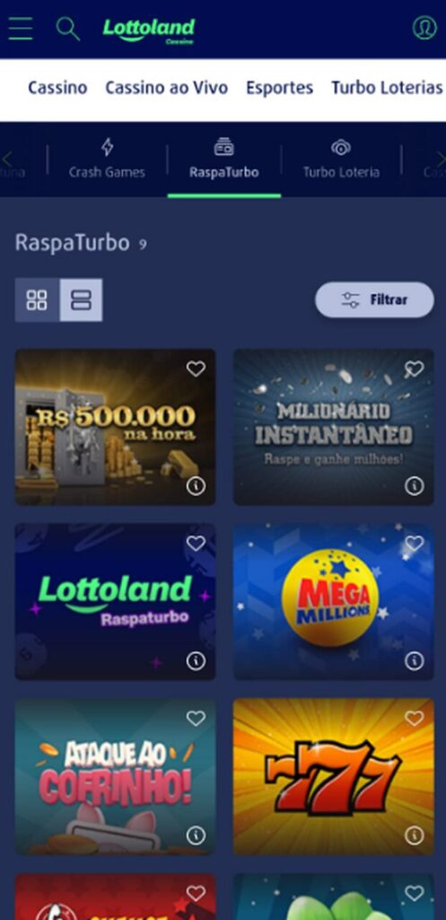 Imagem da tela de cassino na Lottoland