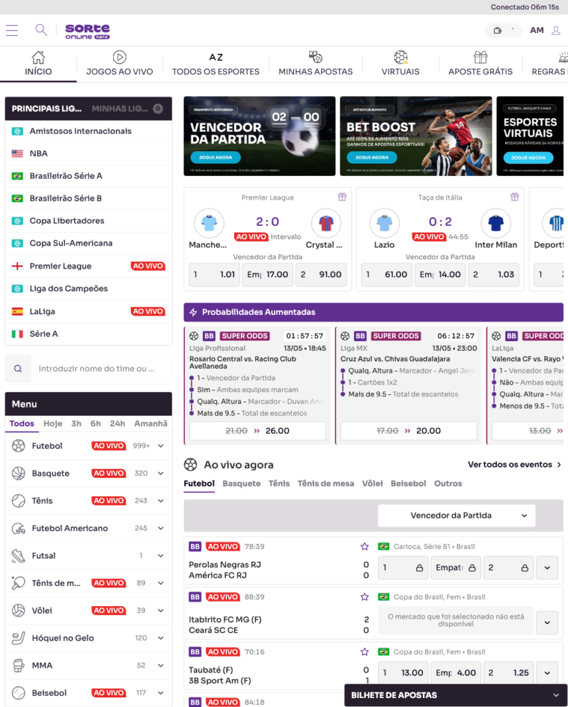 captura de tela das apostas esportivas na sorte online
