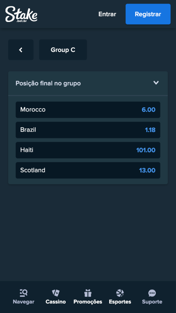 como apostar no grupo c da copa do mundo - captura de tela da Stake