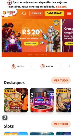 Imagem da tela principal para se cadastrar na Bacana Play