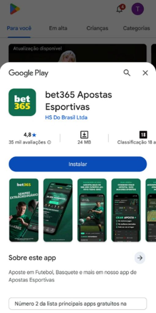 Sportingbet ou bet365: tela da Play Store para baixar o app bet365