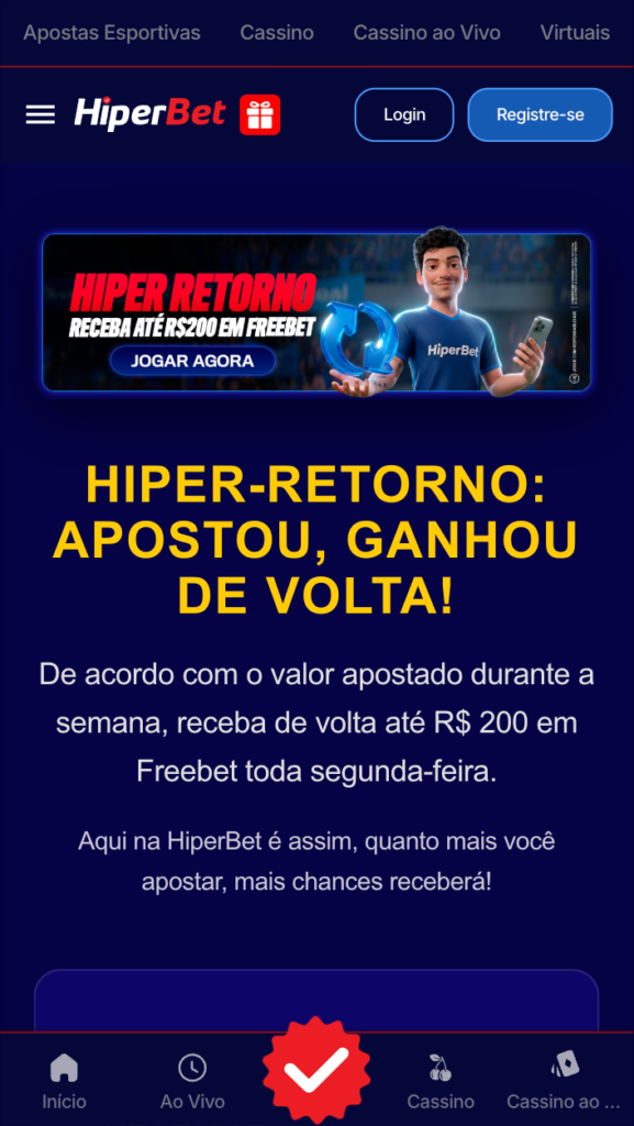 captura de tela do bônus Hiperbet de Hiper Retorno