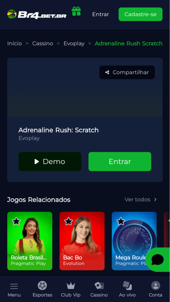 captura de tela do site com raspadinha: Br4bet