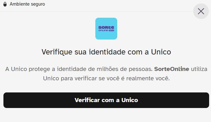 Tela de verificação de identidade no cadastro da Sorte Online