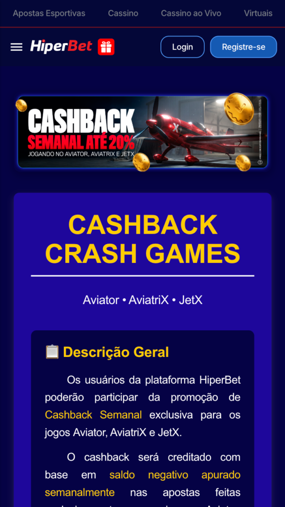 Hiperbet: plataforma do aviãozinho com cashback