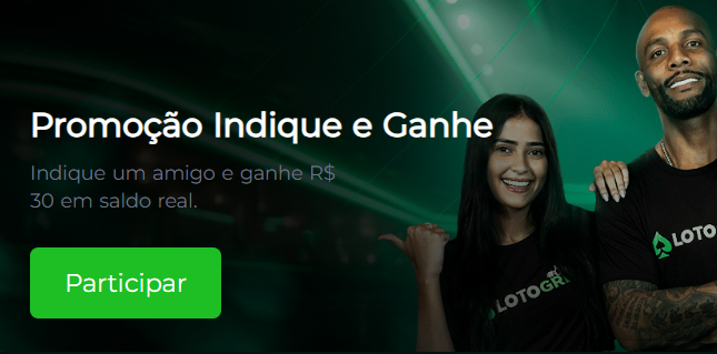 Tela da oferta Indique e Ganhe sem exigência do código promocional Lotogreen