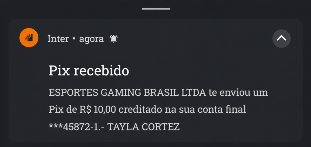 comprovante de Pix, mostrando que a Onabet paga mesmo