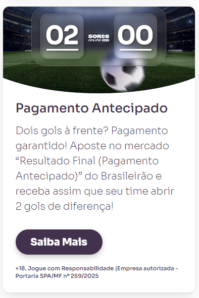 Tela da promoção Pagamento Antecipado na Sorte Online 