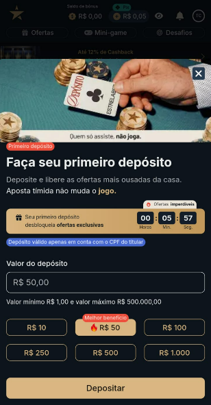Tela de depósito na Estrela Bet