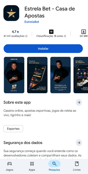Tela para baixar o app Estrela Bet na Play Store