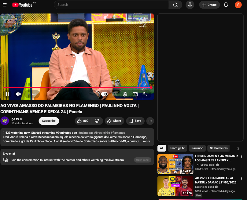 captura de tela da GETV, TV do Globo Esporte