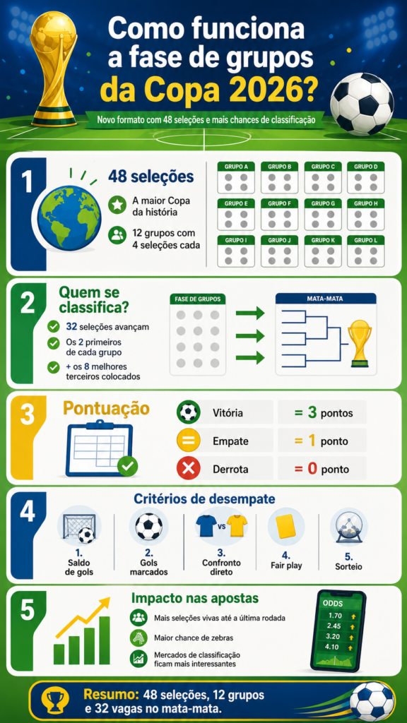 infográfico explicativo sobre o funcionamento da classificação dos grupos da Copa do Mundo 2026