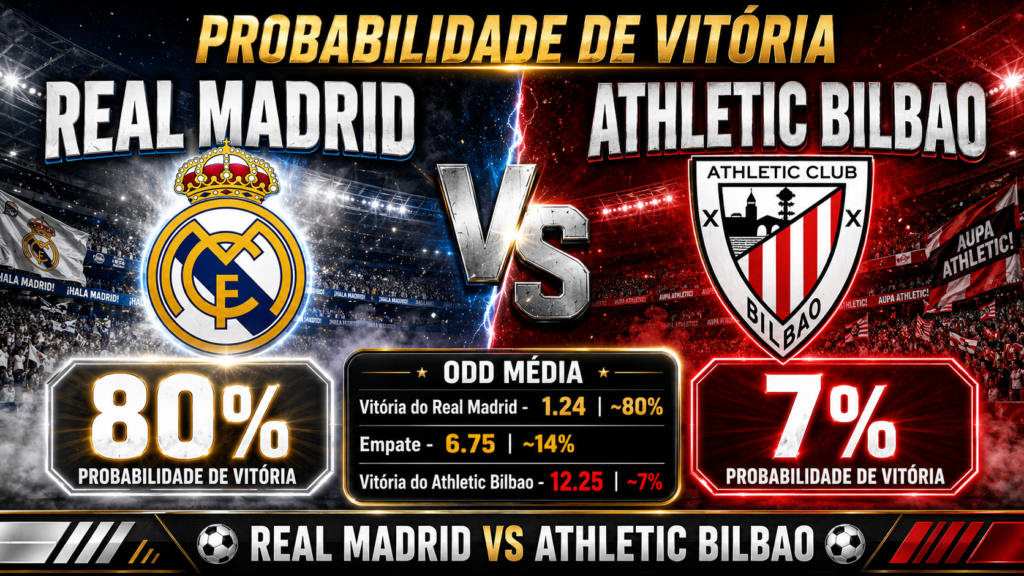 Probabilidade de vitória no duelo Real Madrid x Athletic Bilbao