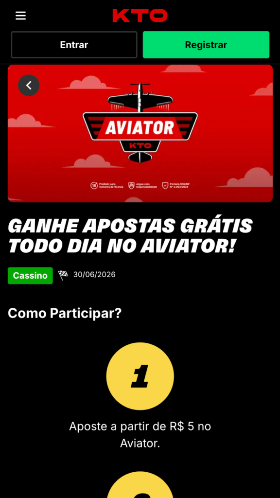oferta de aposta grátis no Aviator na KTO