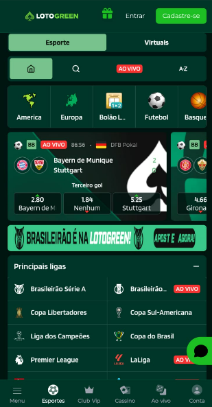 Tela principal do site mobile da LotoGreen