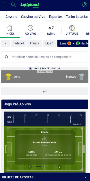 Tela do futebol para apostar na Lottoland