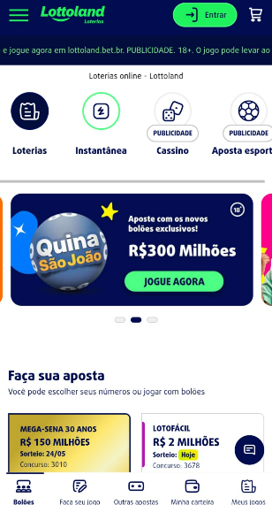 Imagem da tela de loterias da Lottoland