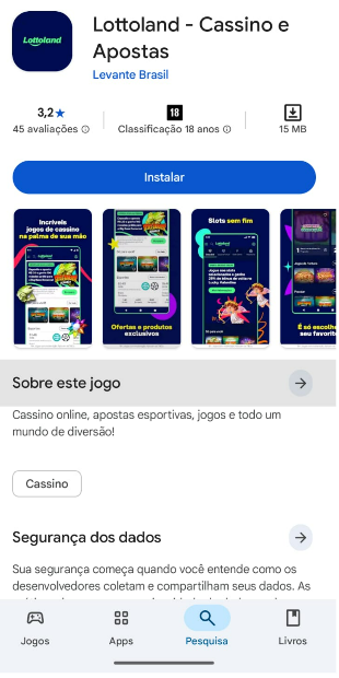 Imagem da tela da Play Store para baixar o app da Lottoland