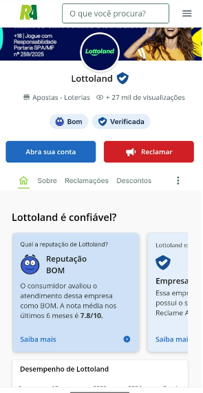 Imagem da tela de avaliação no Reclame Aqui da Lottoland