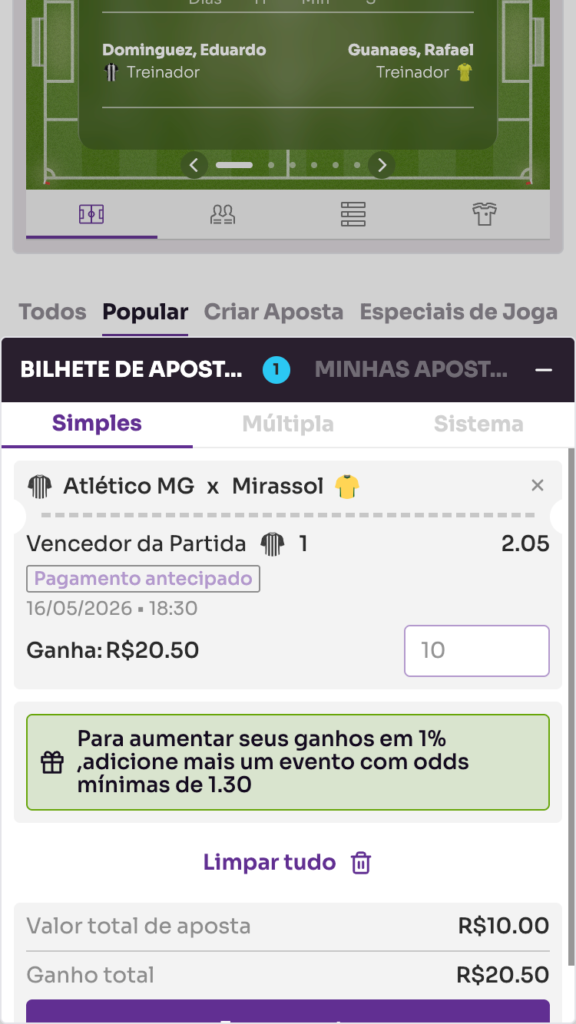 captura de tela do pagamento antecipado 2 gols na Sorte Online