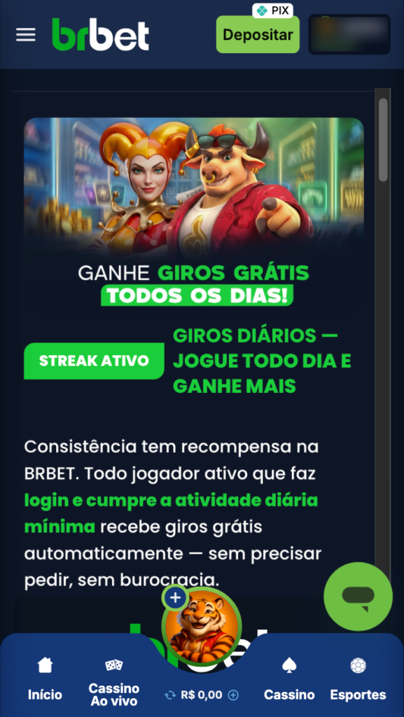 captura de tela das rodadas grátis no cassino BRBET