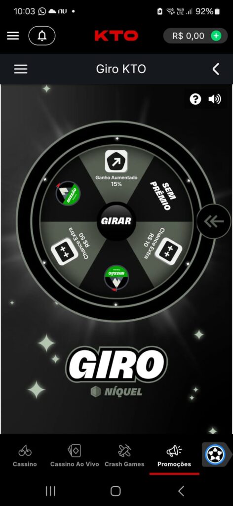 captura de tela do Giro KTO, a roleta de prêmios da KTO