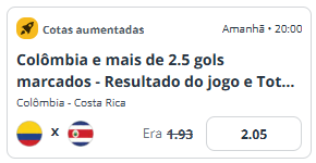 super odds para Colômbia x Costa Rica