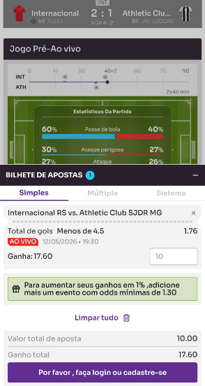 Tela para apostar pelo Sorte Online app