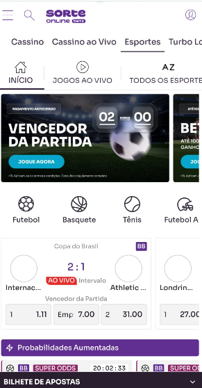 Tela de apostas esportivas na Sorte Online