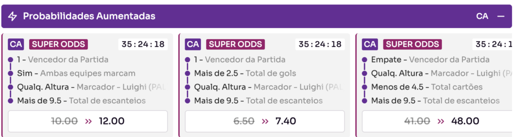 captura de tela de super odds para Palmeiras x Cerro Porteno na Sorte Online