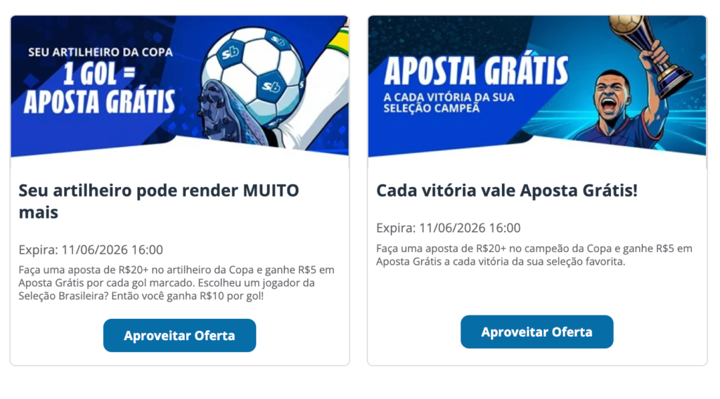 captura de tela das ofertas de apostas grátis da Sportingbet